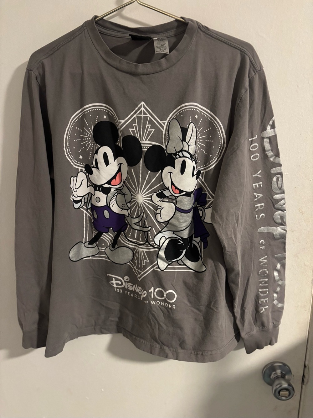 Disney 100 Years of Wonder Mickey Minnie Gray Long Sleeve Shirt